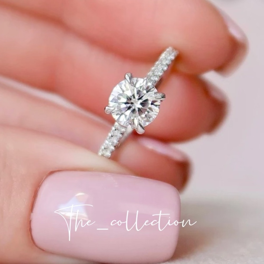 ROUND CUT ENGAGEMENT STERLING SILVER RING - Picture 2 of 4